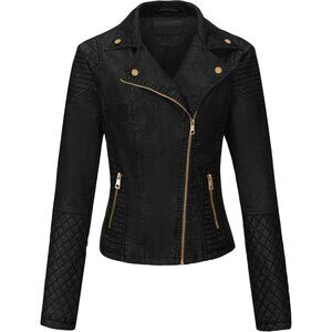 Women's Black 4 Faux Leather Trendy Motorcycle Outfits Lightweight Casual Jacket